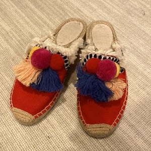 Adorable Soludos x Jason Polan canvas Whipstitch Trim Espadrille Slides, SZ 8.